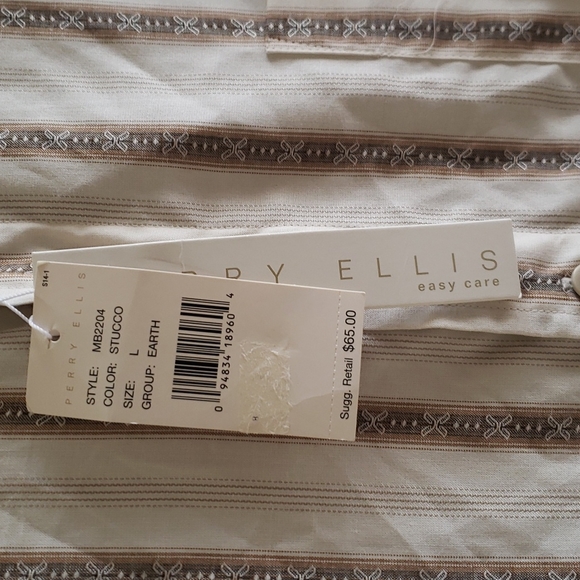 Perry Ellis Shirt, New, color cream, brown, Size L. - Picture 6 of 6